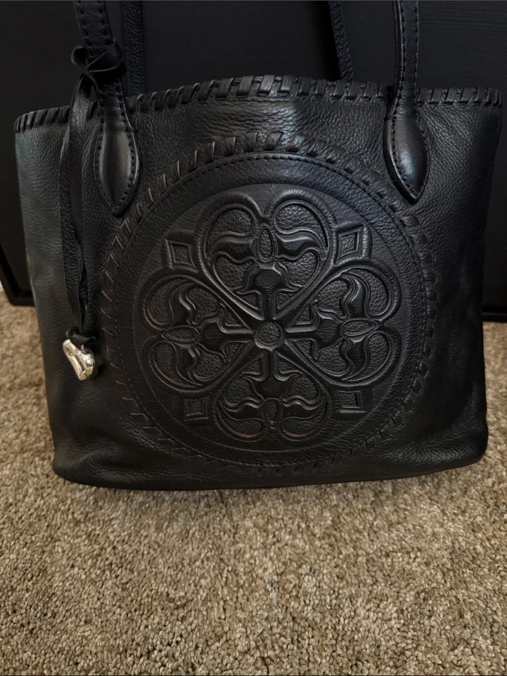 Brighton Black Leather Tote with Embossed Medallion